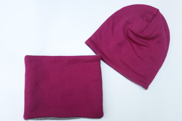 Beanie + Loop Set  Schurwolle & 100% Kaschmirfutter  fuchsia, Gr. L, sofort lieferbar
