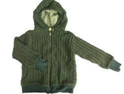 Wolljacke mit 100% Kaschmirfutter grün Zopfmuster Gr. 104 / 110