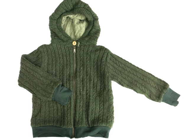 Wolljacke mit 100% Kaschmirfutter grün Zopfmuster Gr. 104 / 110