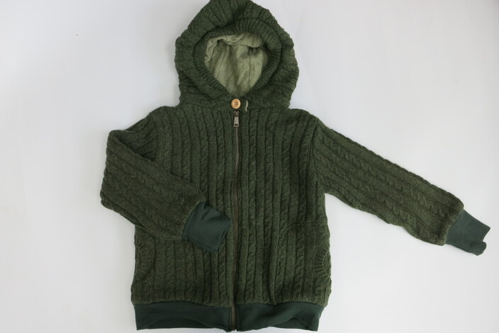 Wolljacke mit 100% Kaschmirfutter grün Zopfmuster Gr. 104 / 110 – Bild 6