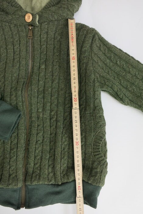 Wolljacke mit 100% Kaschmirfutter grün Zopfmuster Gr. 104 / 110 – Bild 5